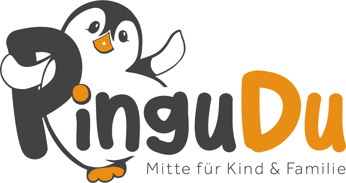 Das Logo des Pingu Du mit einem Pinguin im Hintergrund.
