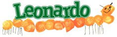 Das Logo der Kindertageseinrichtung Kinderhaus Leonardo bestehend aus einem grünen Schriftzug Leonardo und darunter eine orangene Raupe.