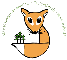 Das Logo der Kindertageseinrichtung Zeisigwaldfüchse beinhaltet einen Fuchs. Auf dem Fuchsschwanz stehen drei Bäume.